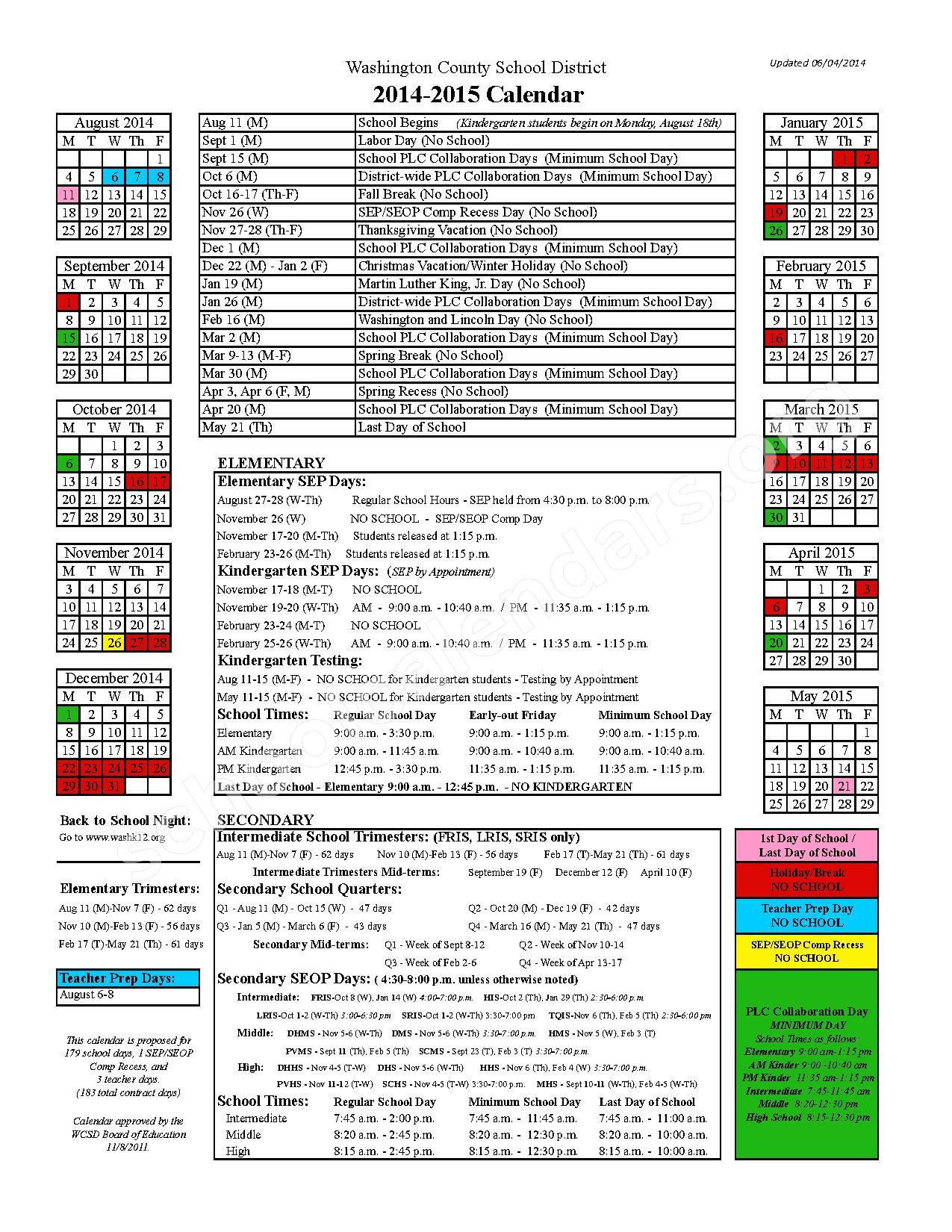 2014 2015 District Calendar Enterprise School Enterprise UT