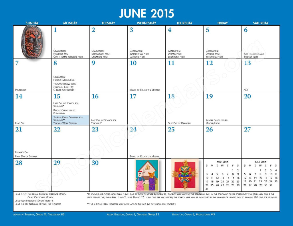 2014 2015 School Calendar Monthly Handbook Frederick County Public 