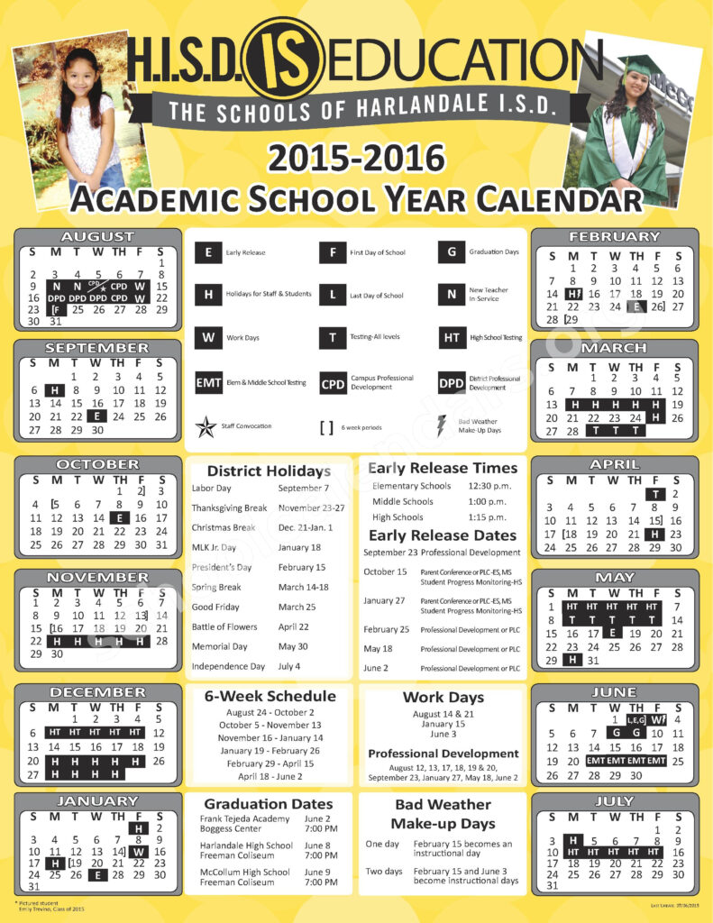 2015 2016 Academic Calendar Harlandale Independent School District 