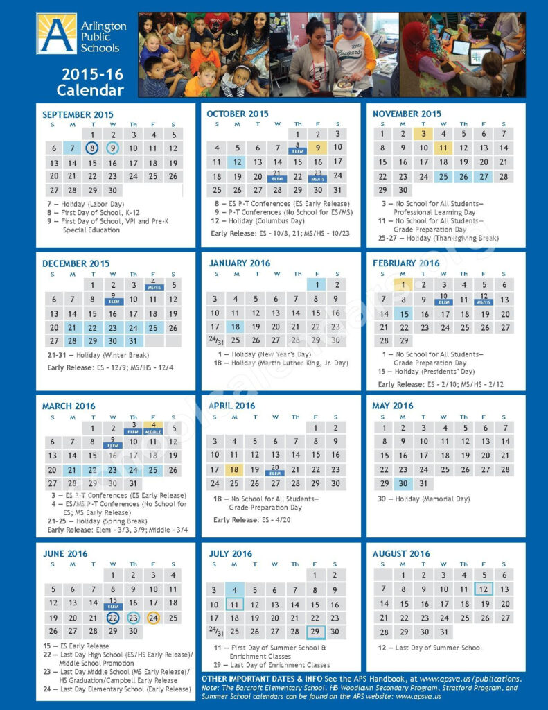 2015 2016 School Calendar Arlington County Public Schools 