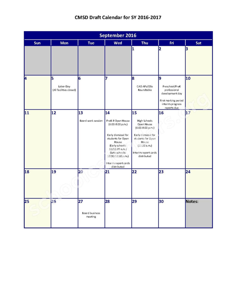 2016 2017 District Calendar Fullerton School Cleveland OH