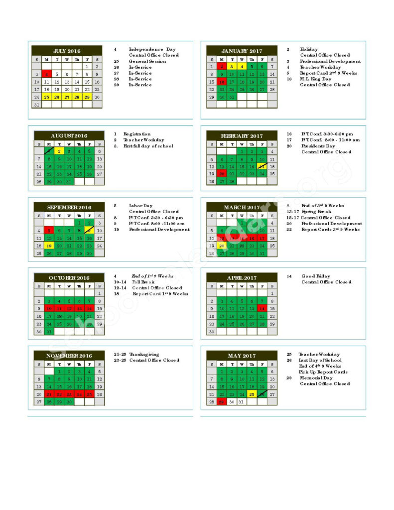 2016 2017 District Calendar Giles County Schools Pulaski TN