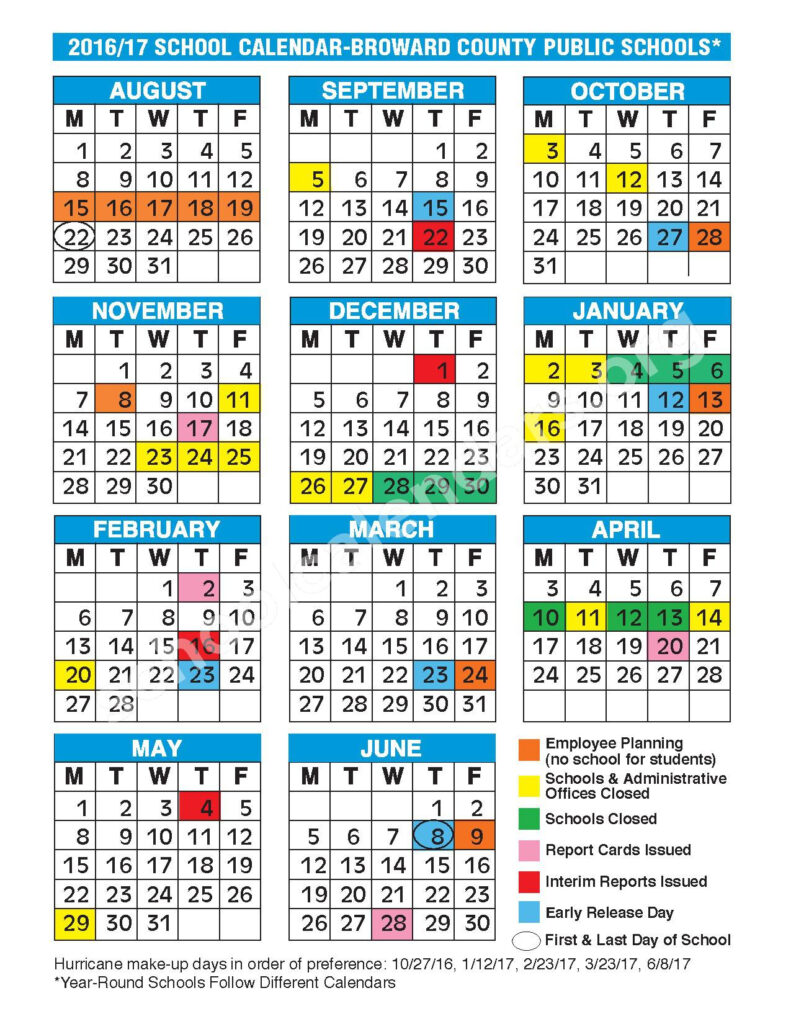 2016 2017 School Calendar Central Park Elementary School 