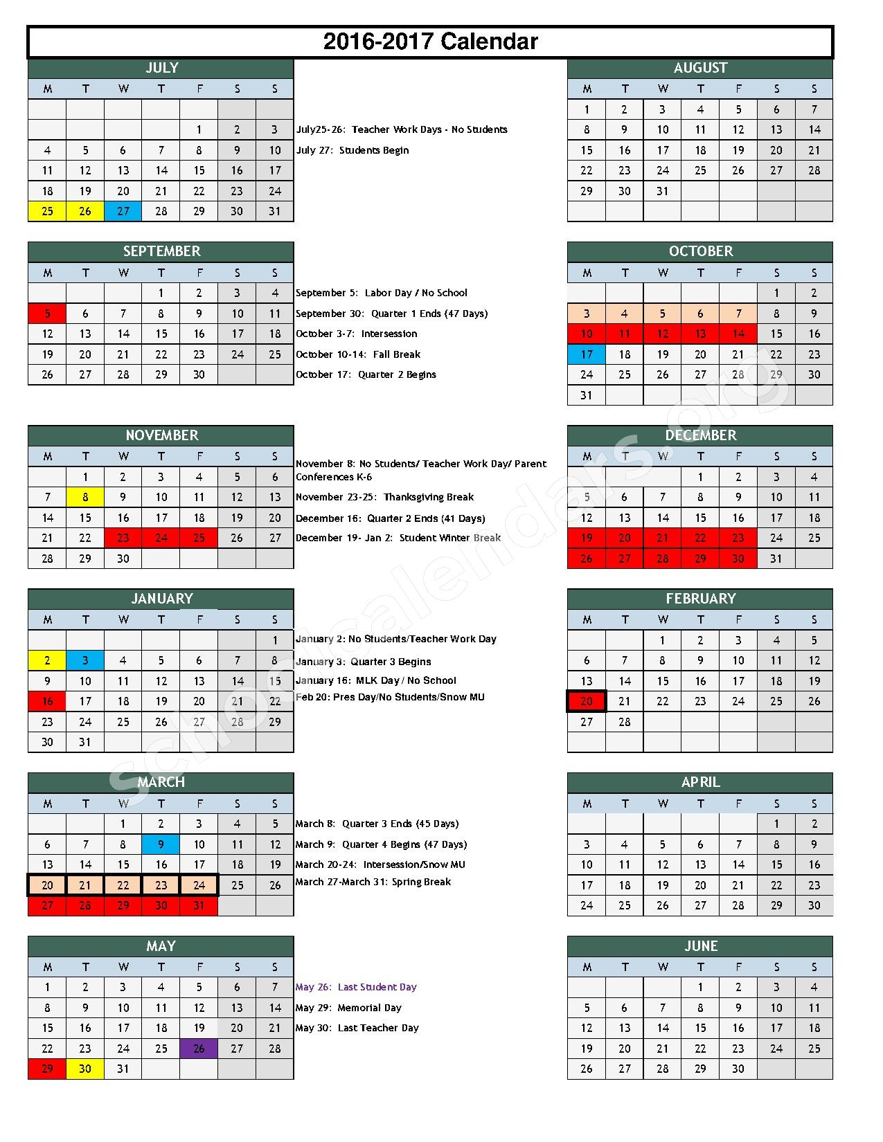 2016 2017 School Calendar New Albany Floyd County Consolidated