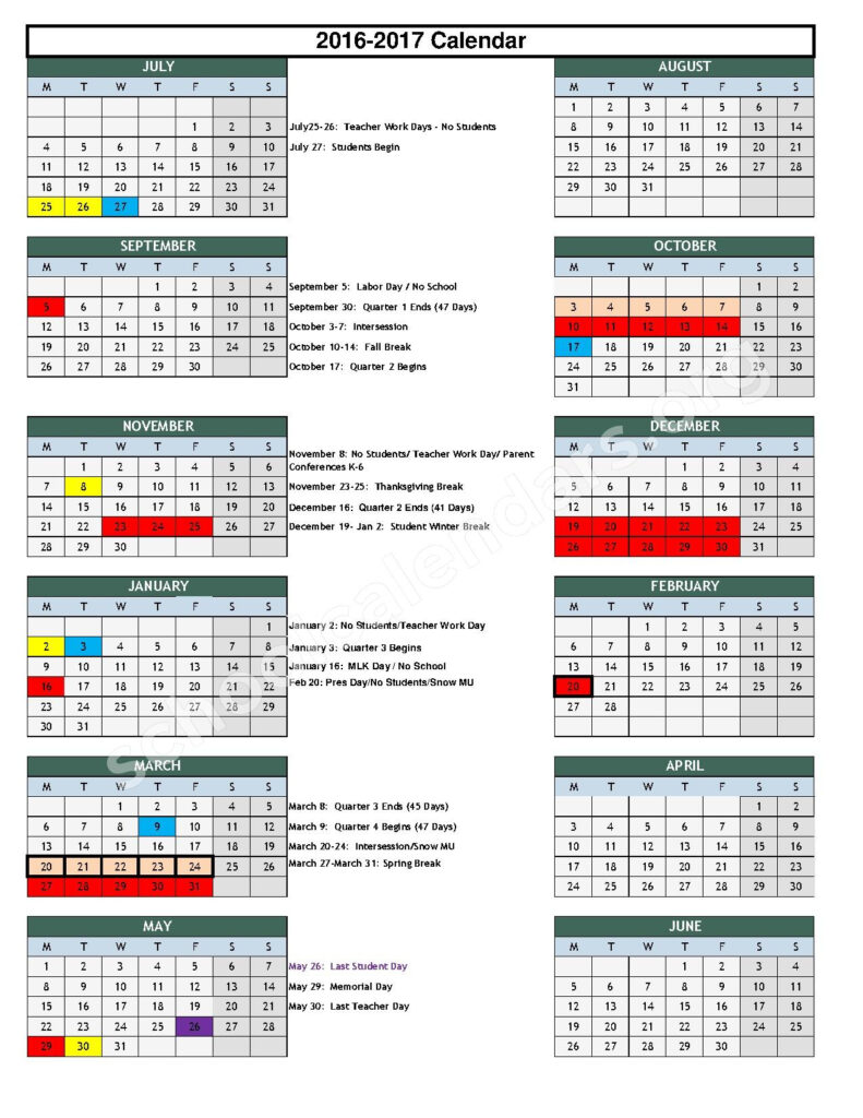 2016 2017 School Calendar New Albany Floyd County Consolidated 