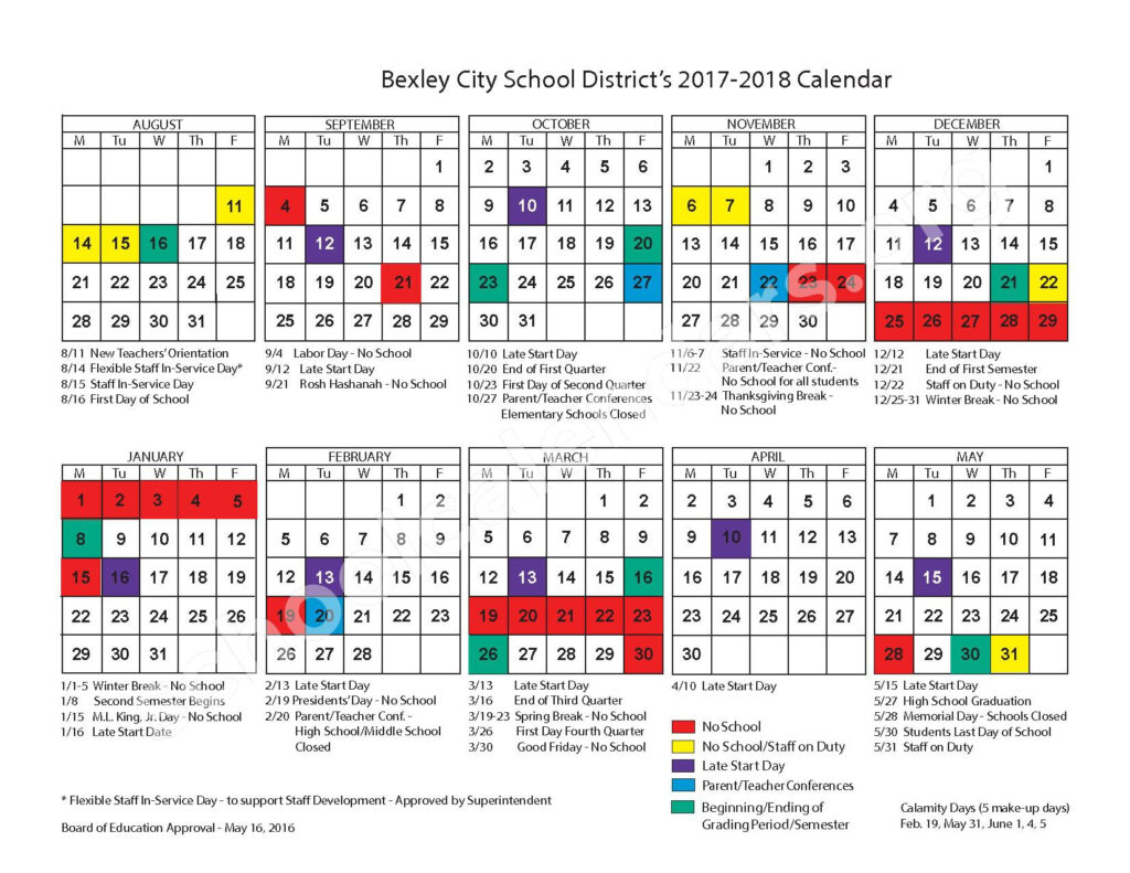 2017 2018 District Calendar Bexley City School District Bexley OH