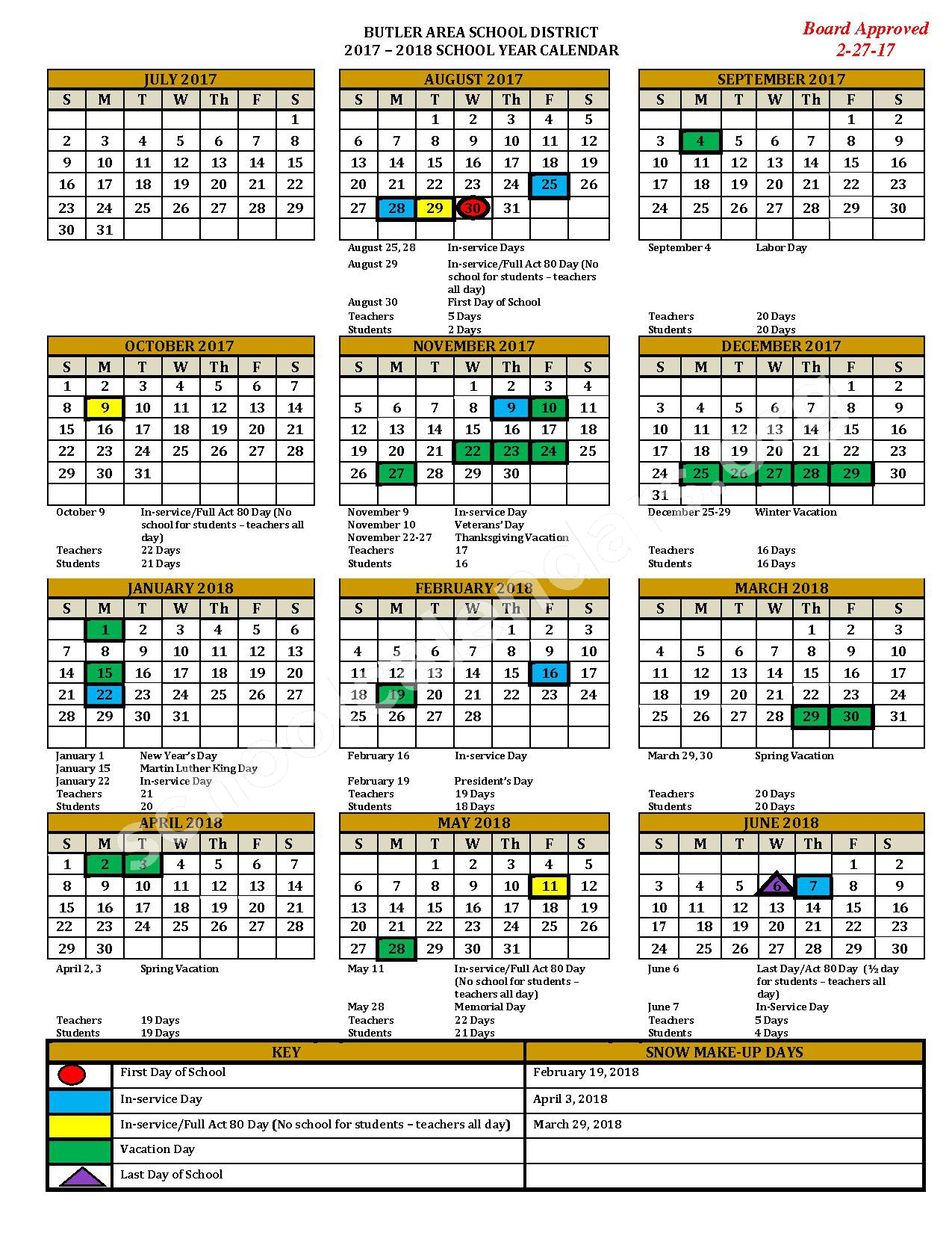 Butler Area School District Calendar 2023