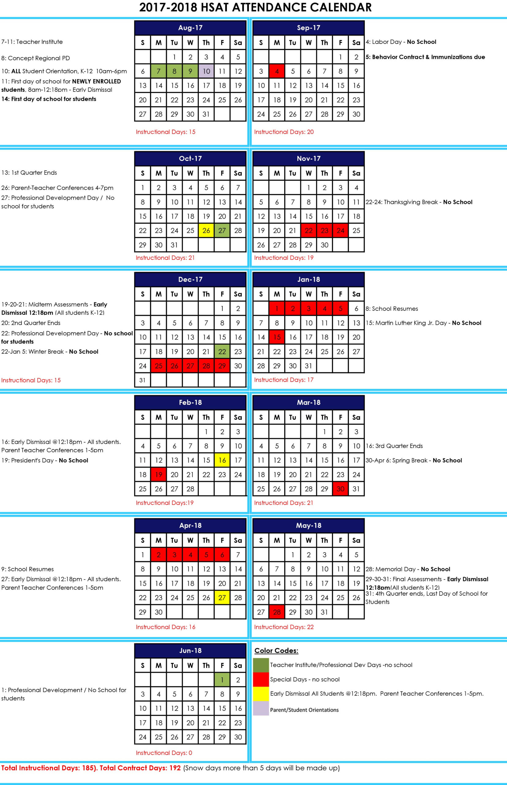 2017 2018 School Calendar Horizon Science Academy Toledo Charter