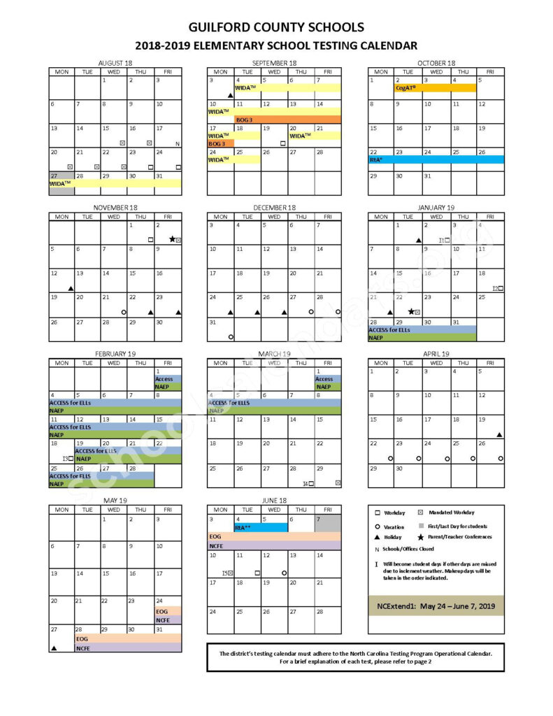 2018 2019 ELEMENTARY SCHOOL TESTING CALENDAR Guilford County Schools 