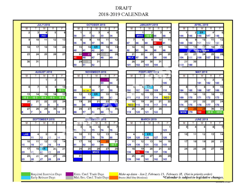 2018 2019 School Calendar draft Greenwood School District 50 