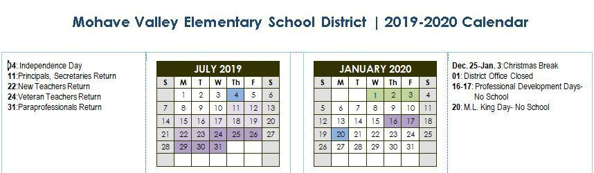 2019 20 Calendar Adopted Mohave Valley School District