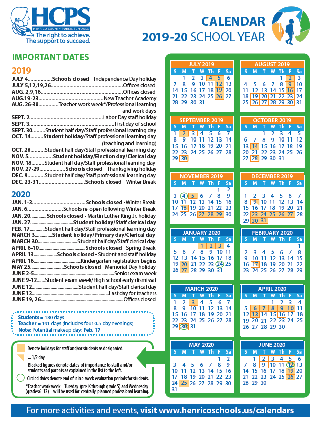 2019 20 Henrico County Public Schools Calendar Henrico County Public 
