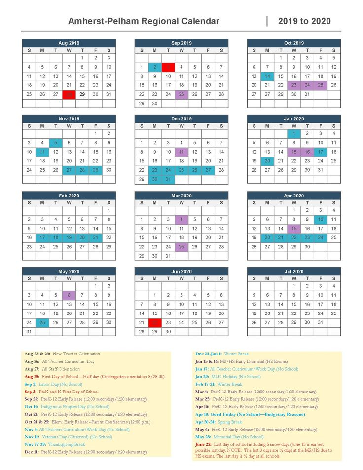 2019 2020 School Calendar Approved Amherst Pelham Regional Public 