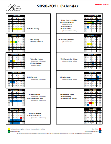 2020 2021 BCS School Calendar McAllister Elementary School