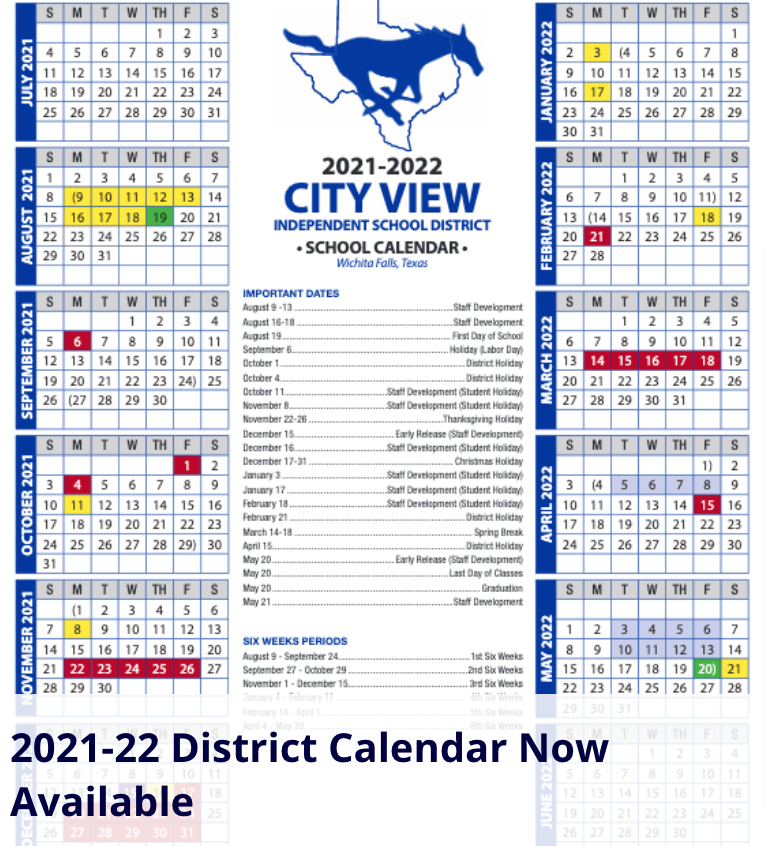 2021 2022 District Calendar City View Independent School District