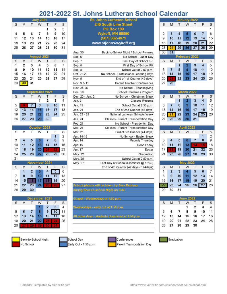 2021 2022 School Calendar And Tuition Rates