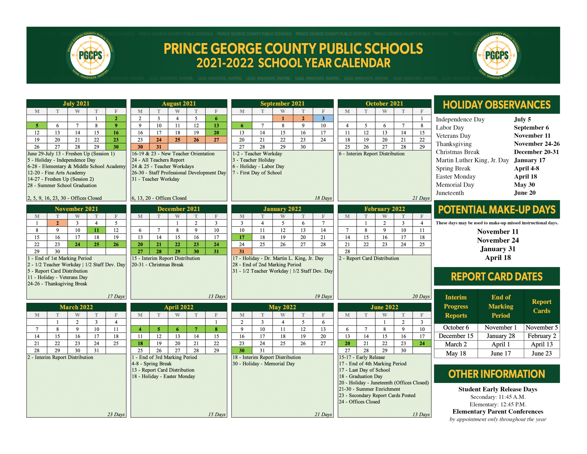 2021 22 School Year Calendar About Us Prince George County Public