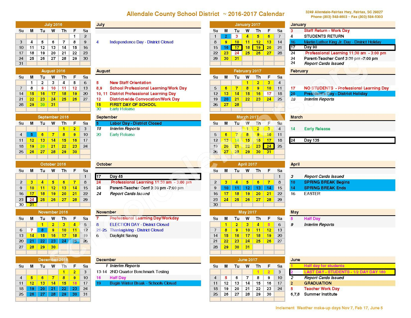 Allendale Elementary School Calendars Allendale SC