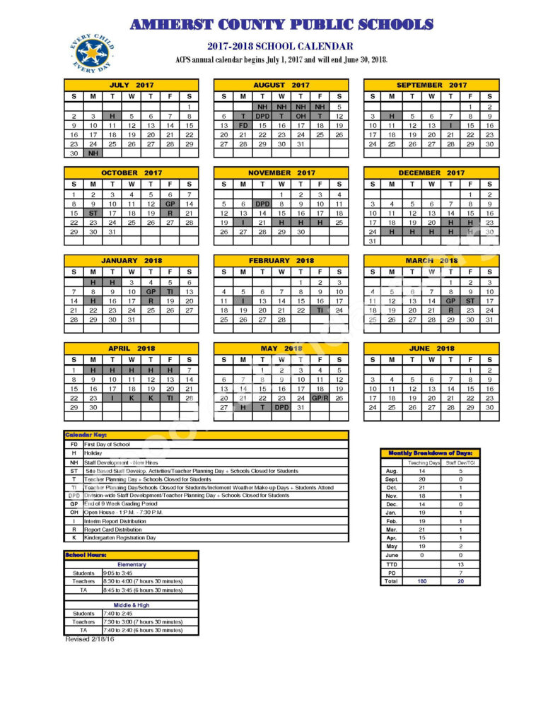 Amherst County High School Calendars Amherst VA