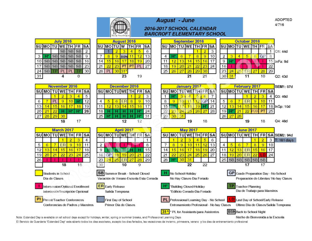 Barcroft Elementary School Calendars Arlington VA