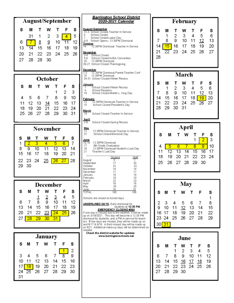 Barrington School Calendar 2020 2021 Printable Calendars 2021