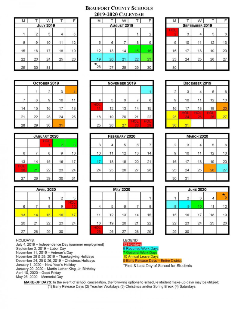 Beaufort County Schools Calendar 2020 PublicHolidays us