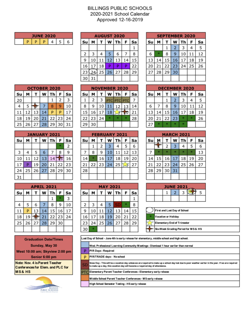 Billings School District 2 Calander Printable Calendar 2021 2022