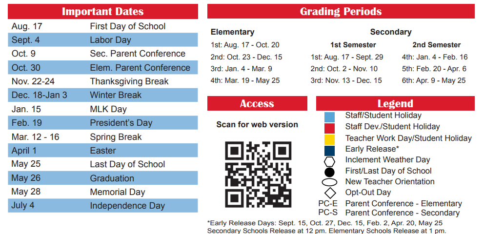 Brook Village Early Childhood School District Instructional Calendar 