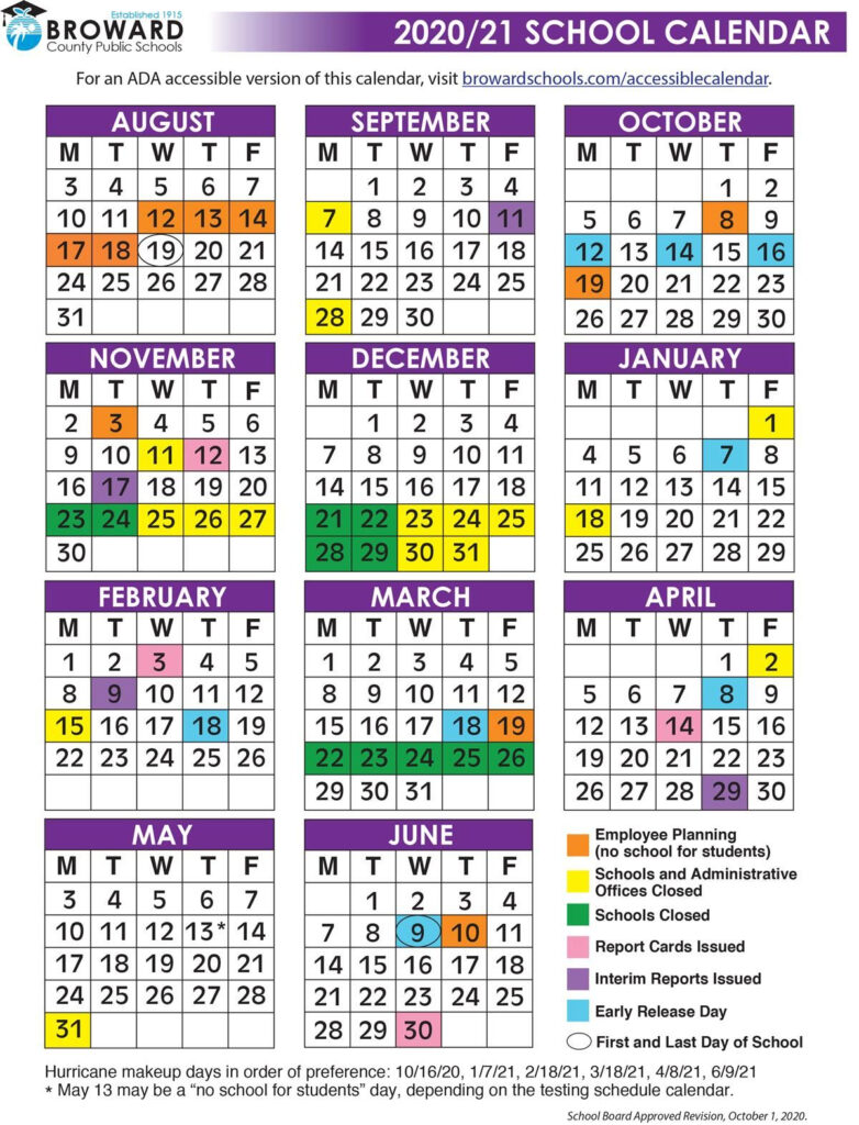 Broward School Calendar 2020 2021 2021 Printable Calendars