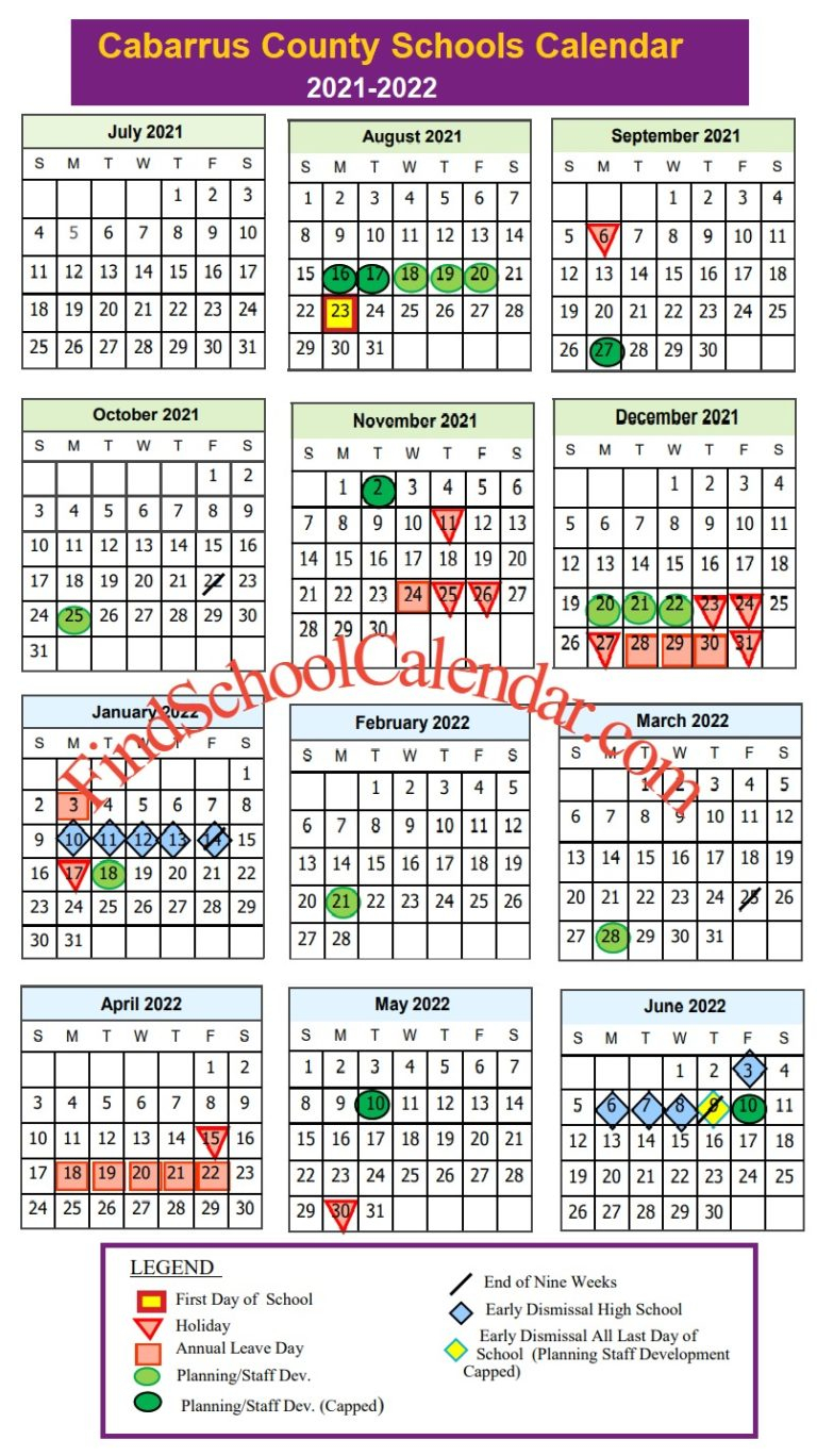 Cabarrus County Schools Calendar 2021 22 Holidays Break Schedule