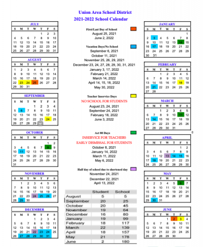 Calendar 2021 2022 Union Area School District