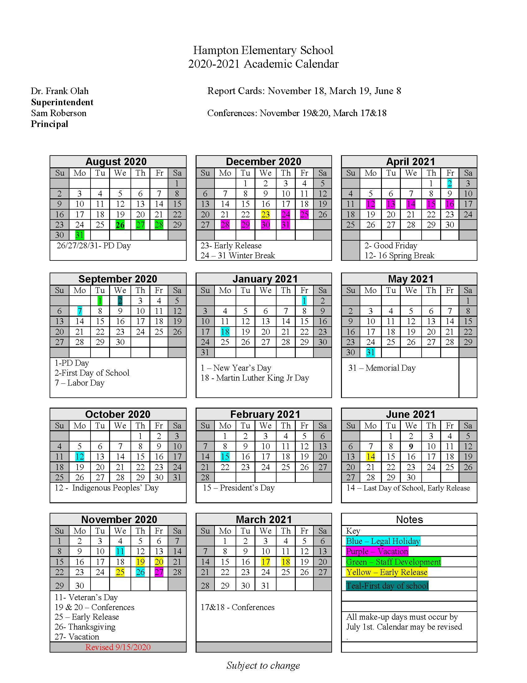 Hopkinson Elementary School Calendar 2023