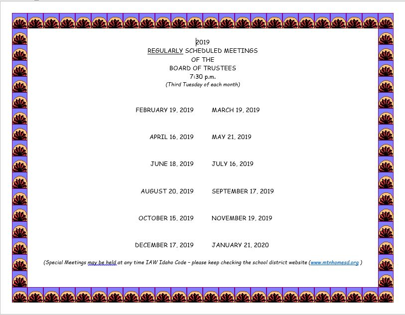 Calendar Mountain Home School District 193