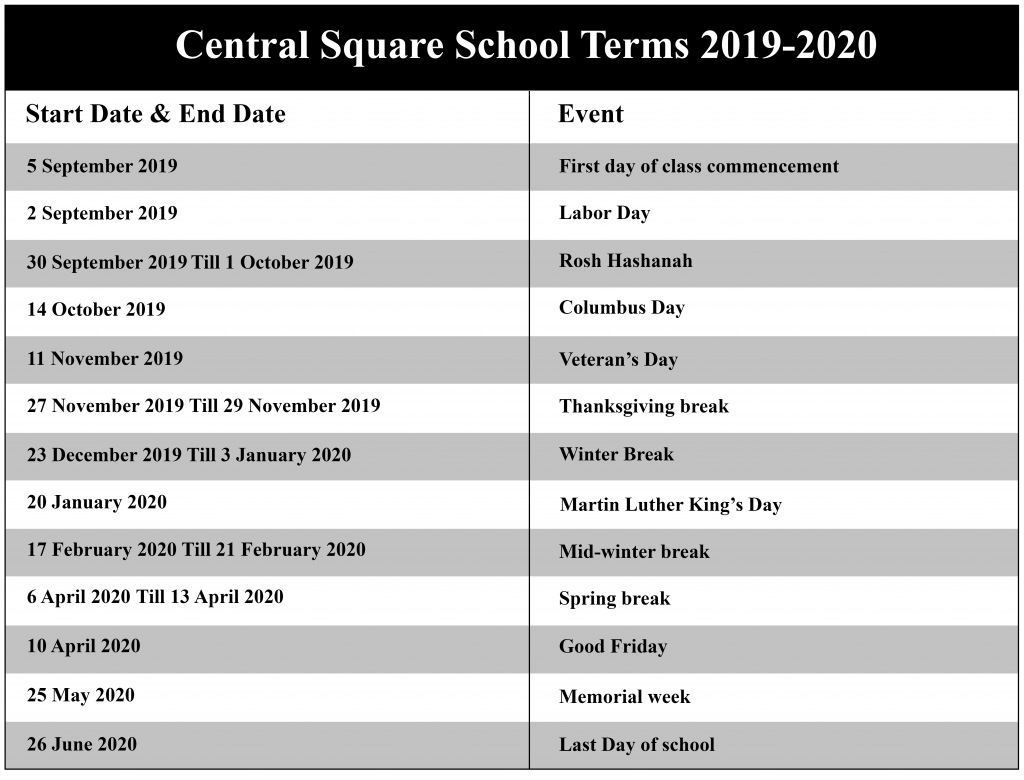 Central Square School District Calendar 2023