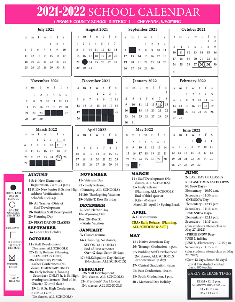 Cheyenne And Laramie County School Calendars For 2021 2022