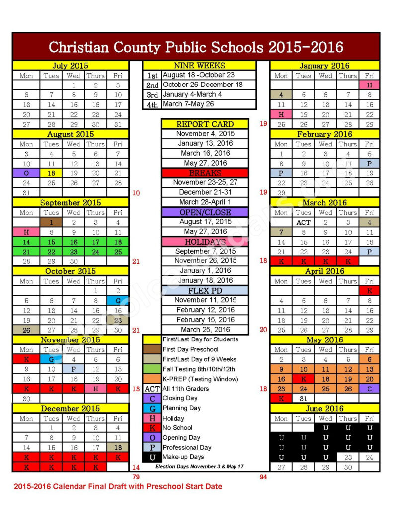 Christian County School District Calendars Hopkinsville KY