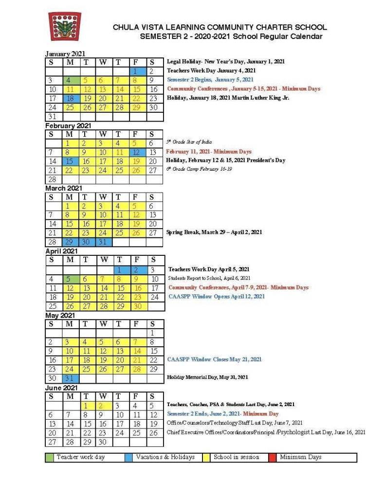 Chula Vista Elementary School Calendar 2021 School Calendar 