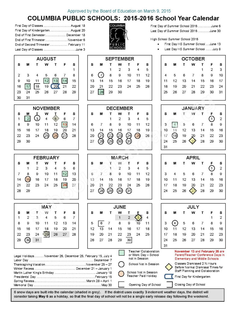 Columbia Public Schools Calendars Columbia MO