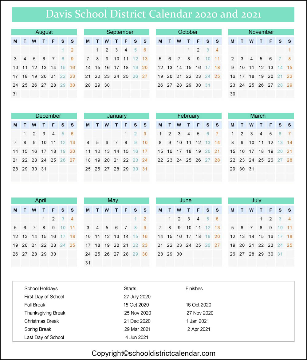 Davis School District Calendar 2022 - Schoolcalendars.net