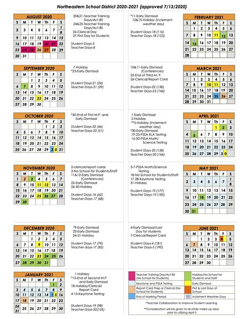 District Calendar 2020 2021 Calendar at A Glance 