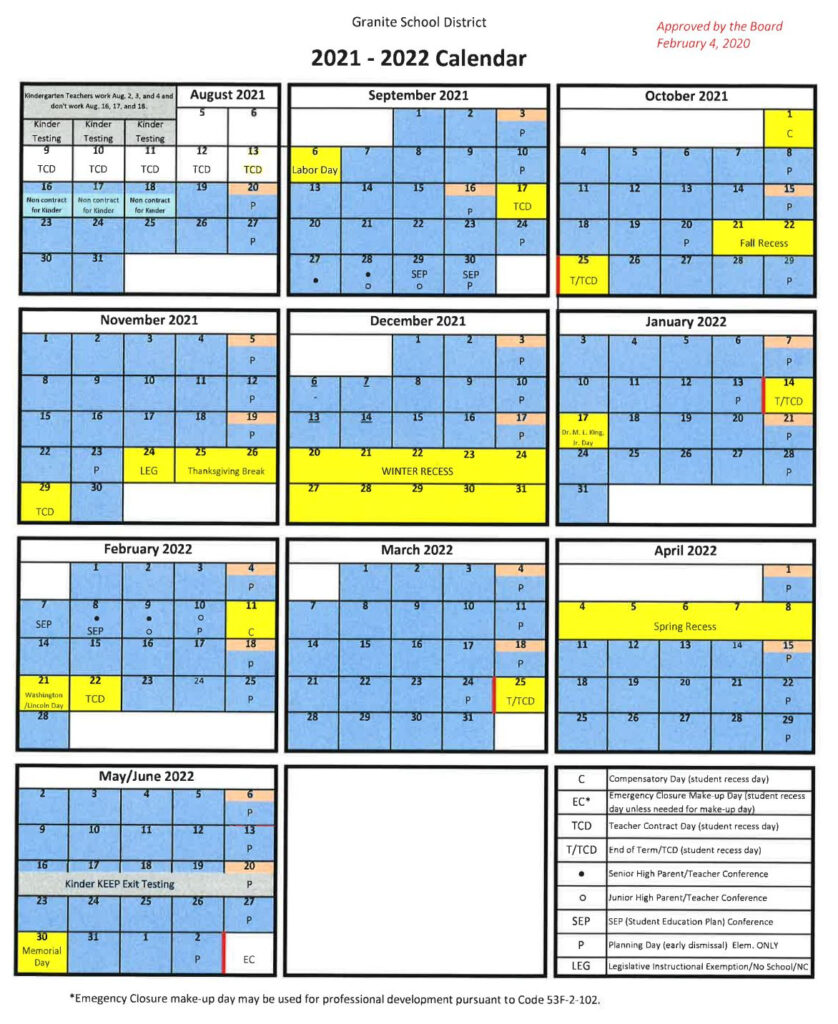 District Calendar 2021 22