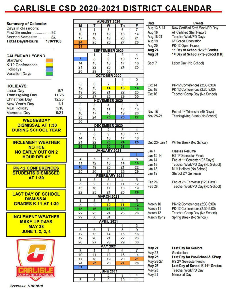 District Calendar District Carlisle Community School District