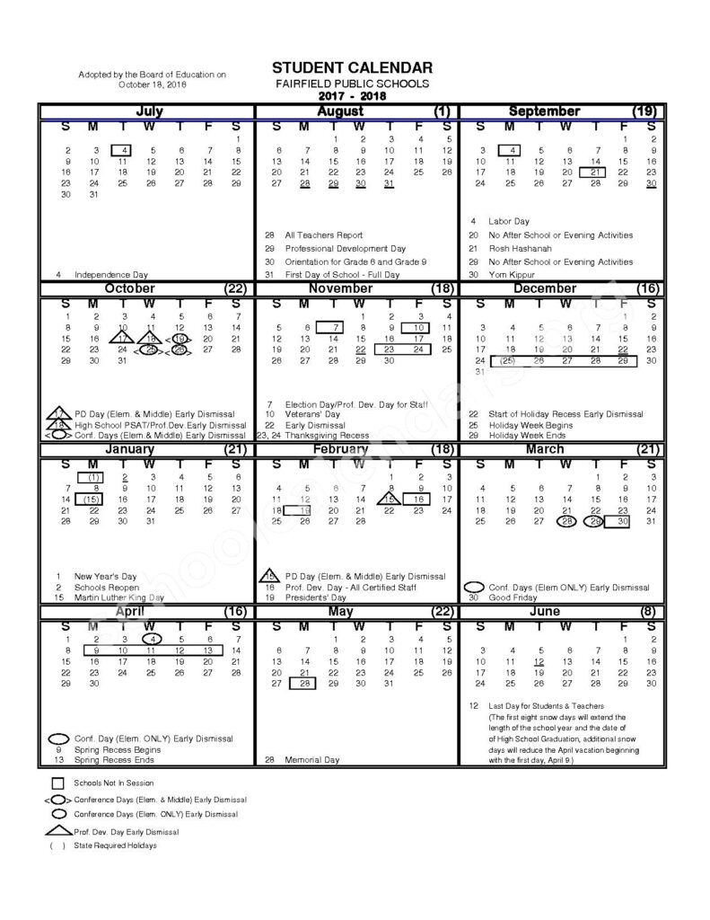 Fairfield Warde High School Calendars Fairfield CT