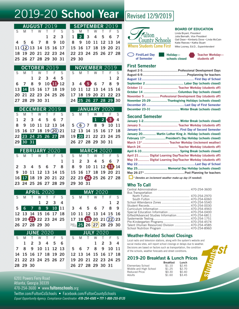 Fulton County Public Schools Calendar County School Calendar