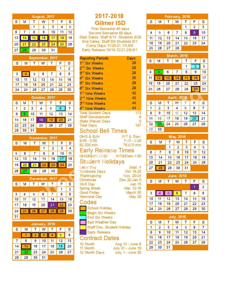 Gilmer Independent School District Calendars Texas