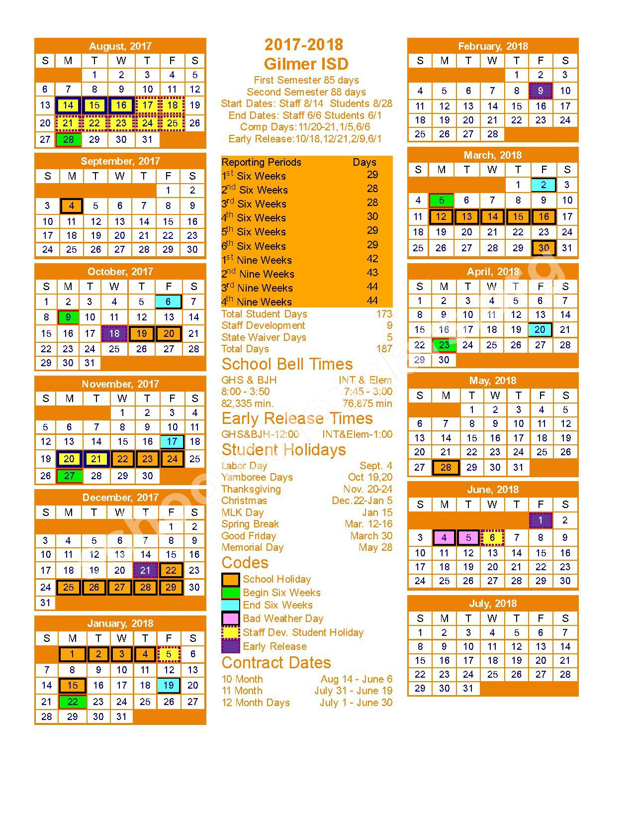 Gilmer County School Calendar 2022