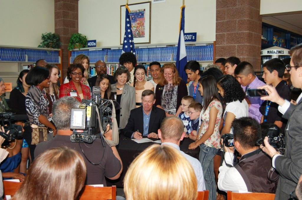 Governor Hickenlooper Signs Safe2Tell Bill Into Law At Hinkley High 