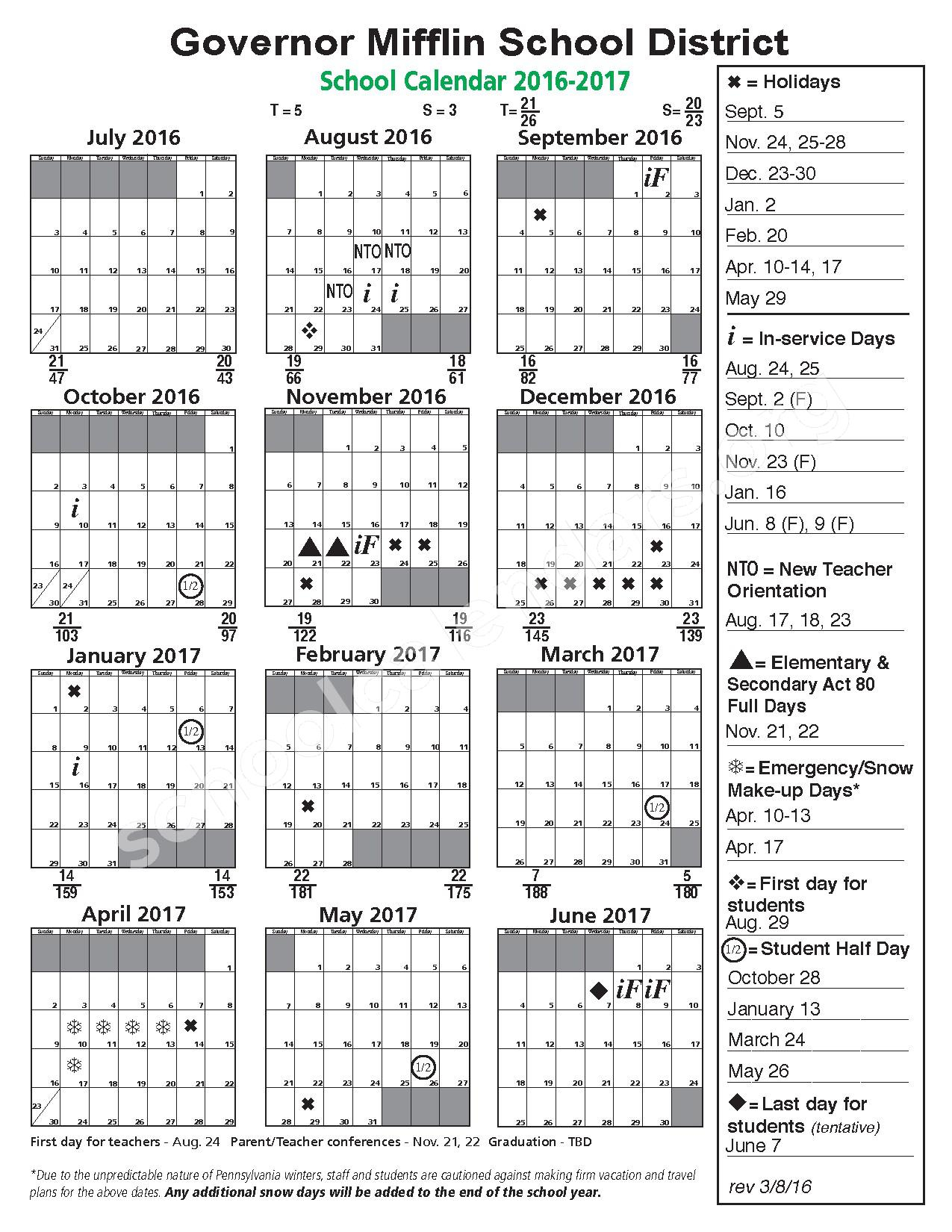 Governor Mifflin School District Calendar 2023