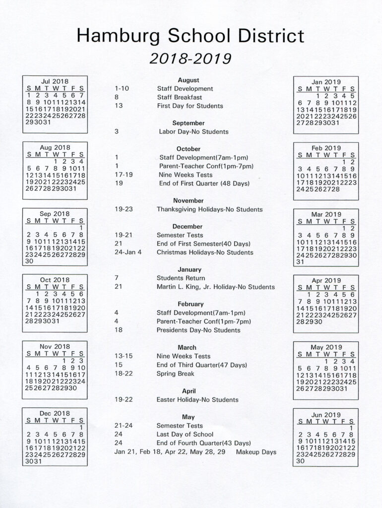 Hamburg School District District Calendar 2018 2019