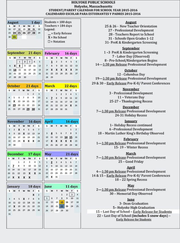 Holyoke Public Schools Release Upcoming School Year Calendar Masslive